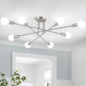 Modern Sputnik Chandelier 8-Light Industrial Ceiling Lights Fixture 32" Brushed Nickel Semi Flush Mount Ceiling Light with E26 Base Sputnik Light Fixture for Dining Room Bedroom Hallway Living Room Modern Sputnik Chandelier 8-Light Industrial Ceiling Lights Fixture 32" Brushed Nickel Semi Flush Mount Ceiling Light with E26 Base Sputnik Light Fixture for Dining Room Bedroom Hallway Living Room