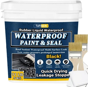 Rubber Liquid Waterproof Sealant, 11 LB/5 KG Black Quick Drying Multi Surface Foundation Leak Repair - Roof Gutters Basement Sealer Waterproof - Indoor & Outdoor Flexible Rubber Paint Rubber Liquid Waterproof Sealant, 11 LB/5 KG Black Quick Drying Multi Surface Foundation Leak Repair - Roof Gutters Basement Sealer Waterproof - Indoor & Outdoor Flexible Rubber Paint
