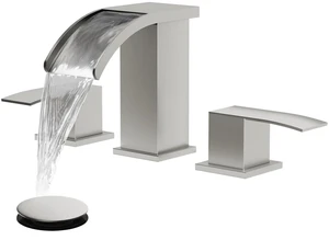 Waterfall Bathroom Faucet 3 Hole Square Body,Brushed Nickel SUS304 8 Widespread Bathroom Sink Faucet,2.17 Wide Spout,24 cUPC Hose,Pop Up Drain,2 Handle,Vanity,Lavatory,Basin,RV Waterfall Bathroom Faucet 3 Hole Square Body,Brushed Nickel SUS304 8 Widespread Bathroom Sink Faucet,2.17 Wide Spout,24 cUPC Hose,Pop Up Drain,2 Handle,Vanity,Lavatory,Basin,RV