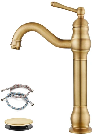 Vintage Bathroom Vessel Sink Faucet, Antique Brass, with Drain Tall Bathroom Faucet 1 Hole Single Handle, 360° Swivel Spout, cUPC Water Lines, Lead-Free, for Farmhouse Vanity Washbasin RV Vintage Bathroom Vessel Sink Faucet, Antique Brass, with Drain Tall Bathroom Faucet 1 Hole Single Handle, 360° Swivel Spout, cUPC Water Lines, Lead-Free, for Farmhouse Vanity Washbasin RV