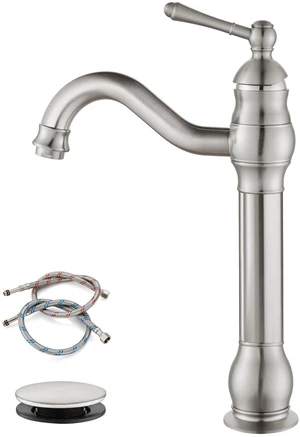Vintage Bathroom Vessel Sink Faucet, Brushed Nickel, with Drain Tall Bathroom Faucet 1 Hole Single Handle, 360° Swivel Spout, cUPC Water Lines, Lead-Free, for Farmhouse Vanity Washbasin RV Vintage Bathroom Vessel Sink Faucet, Brushed Nickel, with Drain Tall Bathroom Faucet 1 Hole Single Handle, 360° Swivel Spout, cUPC Water Lines, Lead-Free, for Farmhouse Vanity Washbasin RV