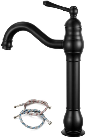 Vintage Bathroom Vessel Sink Faucet, Matte Black, No Drain Tall Bathroom Faucet 1 Hole Single Handle, 360° Swivel Spout, cUPC Water Lines, Lead-Free, for Farmhouse Vanity Washbasin RV Vintage Bathroom Vessel Sink Faucet, Matte Black, No Drain Tall Bathroom Faucet 1 Hole Single Handle, 360° Swivel Spout, cUPC Water Lines, Lead-Free, for Farmhouse Vanity Washbasin RV