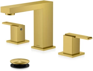 Brushed Gold Widespread Bathroom Faucet 3 Hole Vanity Faucet 2 Handle Bathroom Sink Faucet with Pop Up Drain & Supply Lines, Lead-Free cUPC & NSF Certified, 8 Inch Faucet for Vanity Restroom Sink Brushed Gold Widespread Bathroom Faucet 3 Hole Vanity Faucet 2 Handle Bathroom Sink Faucet with Pop Up Drain & Supply Lines, Lead-Free cUPC & NSF Certified, 8 Inch Faucet for Vanity Restroom Sink