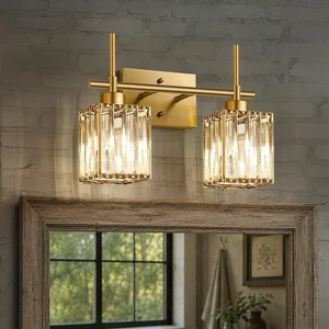 Modern Crystal Bathroom Vanity Light 2-Lights Brushed Gold Bathroom Light Fixtures Over Mirror Brushed Gold Vanity Lighting Fixtures Square Shade Wall Sconce (Bulbs Not Include) Modern Crystal Bathroom Vanity Light 2-Lights Brushed Gold Bathroom Light Fixtures Over Mirror Brushed Gold Vanity Lighting Fixtures Square Shade Wall Sconce (Bulbs Not Include)
