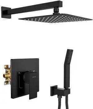 Shower System 10 Inch Rainfall Brass Valve Trim Kit Black Wall-Mounted Rainfall Shower Set with Valve, Pressure Balance for Stable Temp, 304 Steel, Lead-Free Waterway, Leak-Resistant Shower System 10 Inch Rainfall Brass Valve Trim Kit Black Wall-Mounted Rainfall Shower Set with Valve, Pressure Balance for Stable Temp, 304 Steel, Lead-Free Waterway, Leak-Resistant