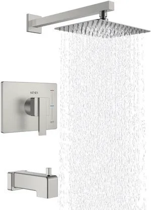 Brushed Nickel Shower Set with Tub Faucet, Tub and Shower Trim Kit Shower Faucet with 10-Inch Rain Shower Head, Square Shower System, Valve Included, Lead-Free cUPC & NSF Certified, Stainless Brushed Nickel Shower Set with Tub Faucet, Tub and Shower Trim Kit Shower Faucet with 10-Inch Rain Shower Head, Square Shower System, Valve Included, Lead-Free cUPC & NSF Certified, Stainless