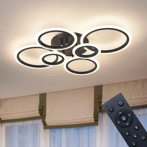 6 Rings Black Modern LED Ceiling Light Fixture, Flush Mount Ceiling Light with Remote Dimmable Brightness, Adjustable 3000-6000K Color Temperature, Timer for Living Room, Bedroom 6 Rings Black Modern LED Ceiling Light Fixture, Flush Mount Ceiling Light with Remote Dimmable Brightness, Adjustable 3000-6000K Color Temperature, Timer for Living Room, Bedroom