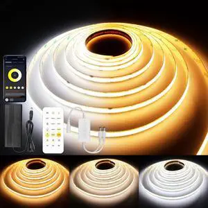 CCT COB LED Strip Lights, 49ft Dimmable 2700K-6500K 24V Tunable White LED Light Strip Kit, High Density CRI 90+ LED Strips with Remote Controller and Power Supply, for Bedroom Kitchen Home Lighting CCT COB LED Strip Lights, 49ft Dimmable 2700K-6500K 24V Tunable White LED Light Strip Kit, High Density CRI 90+ LED Strips with Remote Controller and Power Supply, for Bedroom Kitchen Home Lighting