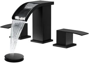 Waterfall Bathroom Faucet 3 Hole Square Body,Matte Black SUS304 8 Widespread Bathroom Sink Faucet,2.17 Wide Spout,24 cUPC Hose,Pop Up Drain,2 Handle,Vanity,Lavatory,Basin,RV Waterfall Bathroom Faucet 3 Hole Square Body,Matte Black SUS304 8 Widespread Bathroom Sink Faucet,2.17 Wide Spout,24 cUPC Hose,Pop Up Drain,2 Handle,Vanity,Lavatory,Basin,RV