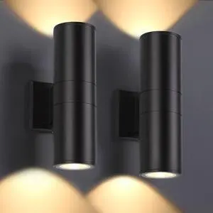 Outdoor Wall Lights 2 Packs, Integrated LED Cylinder Up Down 12W 2700K Modern Aluminum Light, Waterproof Exterior Light for Porch Patio Door, Matte Black Outdoor Wall Lights 2 Packs, Integrated LED Cylinder Up Down 12W 2700K Modern Aluminum Light, Waterproof Exterior Light for Porch Patio Door, Matte Black