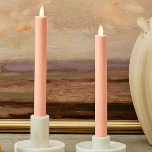 Flameless Battery Operated Taper Candle, Mellow Peach Pack of 2 1" x 9.75", LED Flickering Flame, Realistic & Safe for Home Kids and Pets Flameless Battery Operated Taper Candle, Mellow Peach Pack of 2 1" x 9.75", LED Flickering Flame, Realistic & Safe for Home Kids and Pets