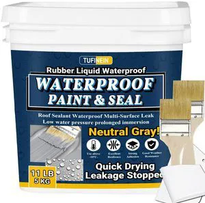 Rubber Liquid Waterproof Sealant, 11 LB/5 KG Neutral Gray Quick Drying Multi Surface Foundation Leak Repair - Roof Gutters Basement Sealer Waterproof - Indoor & Outdoor Flexible Rubber Paint Rubber Liquid Waterproof Sealant, 11 LB/5 KG Neutral Gray Quick Drying Multi Surface Foundation Leak Repair - Roof Gutters Basement Sealer Waterproof - Indoor & Outdoor Flexible Rubber Paint