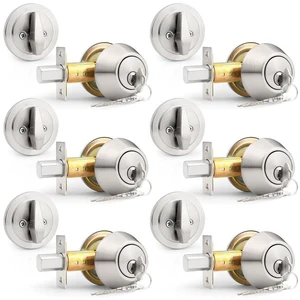 6 Pack Brushed Nickel Single Cylinder Deadbolts, Keyed Alike Combo Handlesets, Interior & Exterior Door Locks for Entrance Lock and Front Gate 6 Pack Brushed Nickel Single Cylinder Deadbolts, Keyed Alike Combo Handlesets, Interior & Exterior Door Locks for Entrance Lock and Front Gate