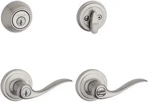 991 Tustin Entry Lever and Single Cylinder Deadbolt Combo Pack featuring SmartKey in Satin Nickel, Model Number: 99910-040 991 Tustin Entry Lever and Single Cylinder Deadbolt Combo Pack featuring SmartKey in Satin Nickel, Model Number: 99910-040