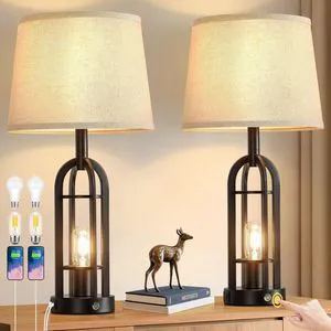 24" Table Lamps for Living Room Set of 2, Farmhouse Industrial 3-Way Dimmable Touch Bedside Lamps with USB A+C for Bedroom Nightstand4 Bulbs Included 24" Table Lamps for Living Room Set of 2, Farmhouse Industrial 3-Way Dimmable Touch Bedside Lamps with USB A+C for Bedroom Nightstand4 Bulbs Included