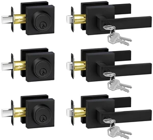 Exterior Door Lock Set with Deadbolt, Door Locks for Front Door with Single Cylinder Deadbolt Lock, Matte Black Door Handle with Lock and Key for Front Door, 3 Pack (All Same Keyed Alike) Exterior Door Lock Set with Deadbolt, Door Locks for Front Door with Single Cylinder Deadbolt Lock, Matte Black Door Handle with Lock and Key for Front Door, 3 Pack (All Same Keyed Alike)