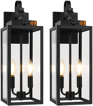 2-Pack 17.5" Upgraded Motion Sensor Outdoor Wall Lights, Black Auto ON/OFF, 3 Lighting Modes, Waterproof, Rust-Resistant, Durable Metal with Clear Glass, Dual E12 Sockets, Easy to Install 2-Pack 17.5" Upgraded Motion Sensor Outdoor Wall Lights, Black Auto ON/OFF, 3 Lighting Modes, Waterproof, Rust-Resistant, Durable Metal with Clear Glass, Dual E12 Sockets, Easy to Install