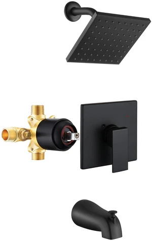 Matte Black Tub Shower Faucet Set, 6" Rain Head with Valve Included Matte black shower kit with valve & tub spout. Single handle control, 6in rain head, durable matte finish for bathroom decor Matte Black Tub Shower Faucet Set, 6" Rain Head with Valve Included Matte black shower kit with valve & tub spout. Single handle control, 6in rain head, durable matte finish for bathroom decor