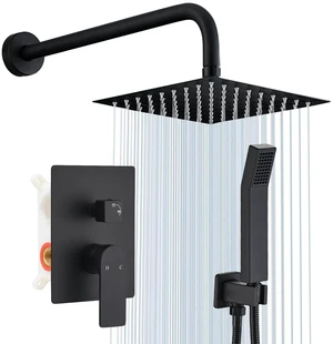 Shower Faucet Set With 8" Shower Head And Handheld Black Wall Mounted Shower System Valve Include 2 Function Shower Faucet Set With 8" Shower Head And Handheld Black Wall Mounted Shower System Valve Include 2 Function