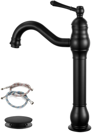 Vintage Bathroom Vessel Sink Faucet, Matte Black, with Drain Tall Bathroom Faucet 1 Hole Single Handle, 360° Swivel Spout, cUPC Water Lines, Lead-Free, for Farmhouse Vanity Washbasin RV Vintage Bathroom Vessel Sink Faucet, Matte Black, with Drain Tall Bathroom Faucet 1 Hole Single Handle, 360° Swivel Spout, cUPC Water Lines, Lead-Free, for Farmhouse Vanity Washbasin RV