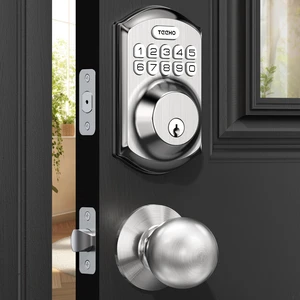 TE001K Keyless Entry Door Lock with Knob for Front Door, Satin Nickel ANSI Grade 3 Security, 20 User Codes, Auto & One-Touch Lock, Anti-Peeping, IP54 Waterproof, Low Battery Alert, Easy Install TE001K Keyless Entry Door Lock with Knob for Front Door, Satin Nickel ANSI Grade 3 Security, 20 User Codes, Auto & One-Touch Lock, Anti-Peeping, IP54 Waterproof, Low Battery Alert, Easy Install