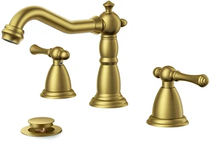 Bathroom Sink Faucet 3 Hole Vintage 8" Widespread Brushed Gold 6-12 inch 3-hole Install, 2 Lever Handle Antique Bathroom Sink Faucet for Vanity RV Farmhouse with Drain and Supply Lines Bathroom Sink Faucet 3 Hole Vintage 8" Widespread Brushed Gold 6-12 inch 3-hole Install, 2 Lever Handle Antique Bathroom Sink Faucet for Vanity RV Farmhouse with Drain and Supply Lines