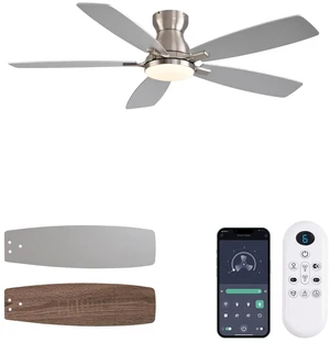 Ceiling Fans with Lights, 52 Inch Low Profile Ceiling Fan with Light and Remote Control, Flush Mount, DC Reversible Motor, Noiseless, Nickel 6 Speeds Ceiling Fan for Bedroom Ceiling Fans with Lights, 52 Inch Low Profile Ceiling Fan with Light and Remote Control, Flush Mount, DC Reversible Motor, Noiseless, Nickel 6 Speeds Ceiling Fan for Bedroom