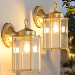 Large Outdoor Wall Lantern, Exterior Waterproof Wall Sconce Light Fixtures, Gold Front Door Lighting with Clear Beveled Glass, Anti-Rust E26 Socket Porch Lamp, 2 Pack Large Outdoor Wall Lantern, Exterior Waterproof Wall Sconce Light Fixtures, Gold Front Door Lighting with Clear Beveled Glass, Anti-Rust E26 Socket Porch Lamp, 2 Pack