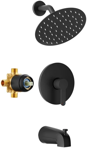 Tub Shower Faucet Set, 8" Rain Shower Head & Spout, Matte Black All-Metal Rainfall Black Showerhead and Bathtub Spout, Single-Handle Tub Shower-Trim Kit Included Valve, for Bathroom Tub Shower Faucet Set, 8" Rain Shower Head & Spout, Matte Black All-Metal Rainfall Black Showerhead and Bathtub Spout, Single-Handle Tub Shower-Trim Kit Included Valve, for Bathroom