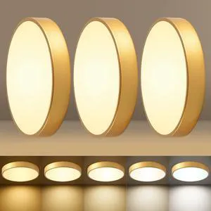 Flush Mount Ceiling Light Fixtures Gold LED 5CCT 12In 24W 3Pack 2700K-5000K Close to Ceiling Light, Round Metal Ceiling Lamp, for Bathroom Bedroom Kitchen Entryway Closet Hallway Flush Mount Ceiling Light Fixtures Gold LED 5CCT 12In 24W 3Pack 2700K-5000K Close to Ceiling Light, Round Metal Ceiling Lamp, for Bathroom Bedroom Kitchen Entryway Closet Hallway