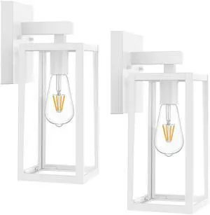 Outdoor Wall Light Fixtures, Exterior Waterproof Wall Lanterns White Porch Wall Lights, Anti-Rust, E26 Socket, Clear Glass Outside Wall Mount Sconces, Front Door Lighting for Patio, 2 Pack Outdoor Wall Light Fixtures, Exterior Waterproof Wall Lanterns White Porch Wall Lights, Anti-Rust, E26 Socket, Clear Glass Outside Wall Mount Sconces, Front Door Lighting for Patio, 2 Pack