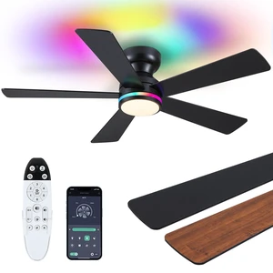 Brown RGB Ceiling Fans with Lights - 46" Flush Mount Ceiling Fan with Remote APP, RGB+3CCT Dimmable Led Light, Reversible 6 Wind Speeds&2H Timer, Low Profile Modern Fan Light Fixture for Bedroom Party Brown RGB Ceiling Fans with Lights - 46" Flush Mount Ceiling Fan with Remote APP, RGB+3CCT Dimmable Led Light, Reversible 6 Wind Speeds&2H Timer, Low Profile Modern Fan Light Fixture for Bedroom Party
