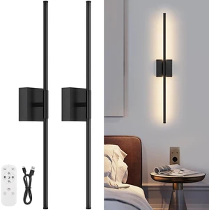 Battery Operated Wall Sconce Set of Two with Remote Control, 3000K-6000K Dimmable Black Wall Lights, Timable LED Wireless Wall Sconces, 350° Ratate for Bathroom, Living Room, Hallway 29.1 Inch Battery Operated Wall Sconce Set of Two with Remote Control, 3000K-6000K Dimmable Black Wall Lights, Timable LED Wireless Wall Sconces, 350° Ratate for Bathroom, Living Room, Hallway 29.1 Inch