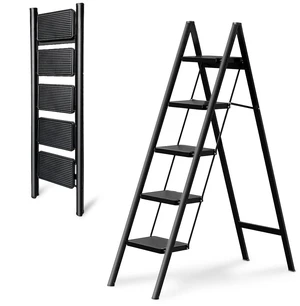 5-Step Folding Ladder for Home Use, Heavy-Duty Step Ladder with Anti-Slip Wide Steps, Portable Foldable Ladder, 330 lbs Load Capacity 5-Step Folding Ladder for Home Use, Heavy-Duty Step Ladder with Anti-Slip Wide Steps, Portable Foldable Ladder, 330 lbs Load Capacity