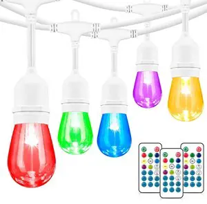 Multicolor 96FT(2x48FT) LED Patio String Lights with Remote, White Plug in, 8 Lighting Modes, 30+5 S14 RGB Edison Bulbs, Dimmable, Shatterproof, Waterproof, Connectable, for Engagement Wedding Multicolor 96FT(2x48FT) LED Patio String Lights with Remote, White Plug in, 8 Lighting Modes, 30+5 S14 RGB Edison Bulbs, Dimmable, Shatterproof, Waterproof, Connectable, for Engagement Wedding