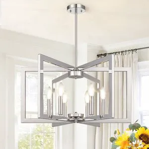 25"-61" Height Adjustable Modern Chrome Chandelier for Dining Room, No Assembly Required Chrome Dining Room Light Fixture Over Table, Industrial Metal Pendant Lights Fixture for Kitchen Island 25"-61" Height Adjustable Modern Chrome Chandelier for Dining Room, No Assembly Required Chrome Dining Room Light Fixture Over Table, Industrial Metal Pendant Lights Fixture for Kitchen Island