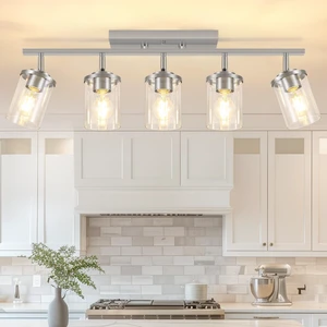 5-Lights Brushed Nickel Track Ceiling Light Fixtures, Modern Close to Ceiling Light with Clear Glass Shade, Large Hallway Lighting Fixtures for Dining Room Kitchen Living Room 5-Lights Brushed Nickel Track Ceiling Light Fixtures, Modern Close to Ceiling Light with Clear Glass Shade, Large Hallway Lighting Fixtures for Dining Room Kitchen Living Room
