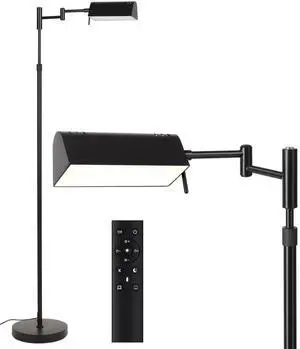 Dimmable LED Pharmacy Floor Lamps, 16W/1500LM Bright Reading Lamp Remote Touch Control, 350°Swing Arm, Adjustable Height, Task Craft Tall Standing Light for Living Room Bedroom Office, Black Dimmable LED Pharmacy Floor Lamps, 16W/1500LM Bright Reading Lamp Remote Touch Control, 350°Swing Arm, Adjustable Height, Task Craft Tall Standing Light for Living Room Bedroom Office, Black