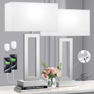 22" Tall Bedroom Lamps for Living Room - Touch Brushed Nickel Bedside Lamps with USB C+A, 3 Way Dimmable Lamp for Nightstand, Modern Night Stands Lamps for End Tables(White&Silver) 22" Tall Bedroom Lamps for Living Room - Touch Brushed Nickel Bedside Lamps with USB C+A, 3 Way Dimmable Lamp for Nightstand, Modern Night Stands Lamps for End Tables(White&Silver)