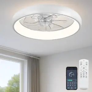 20'' Ceiling Fan with Light and Remote,White Low profile Fandelier 3-Color Night Light, 3000-6500K Dimmable LED, Flush Mount, Remote & App, 6 Speeds & Reverse, Memory, Timer, Quiet Bedroom Fan 20'' Ceiling Fan with Light and Remote,White Low profile Fandelier 3-Color Night Light, 3000-6500K Dimmable LED, Flush Mount, Remote & App, 6 Speeds & Reverse, Memory, Timer, Quiet Bedroom Fan