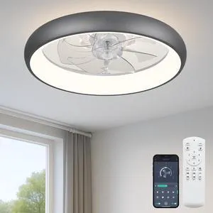 20'' Ceiling Fan with Light and Remote,Grey Low profile Fandelier 3-Color Night Light, 3000-6500K Dimmable LED, Flush Mount, Remote & App, 6 Speeds & Reverse, Memory, Timer, Quiet Bedroom Fan 20'' Ceiling Fan with Light and Remote,Grey Low profile Fandelier 3-Color Night Light, 3000-6500K Dimmable LED, Flush Mount, Remote & App, 6 Speeds & Reverse, Memory, Timer, Quiet Bedroom Fan