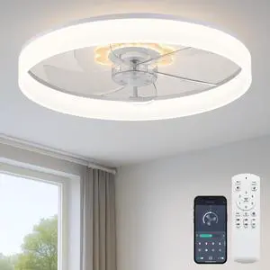 20'' Ceiling Fan with Light and Remote,White Low profile Fandelier 3-Color Night Light, 3000-6500K Dimmable LED, Flush Mount, Remote & App, 6 Speeds & Reverse, Memory, Timer, Quiet Bedroom Fan 20'' Ceiling Fan with Light and Remote,White Low profile Fandelier 3-Color Night Light, 3000-6500K Dimmable LED, Flush Mount, Remote & App, 6 Speeds & Reverse, Memory, Timer, Quiet Bedroom Fan