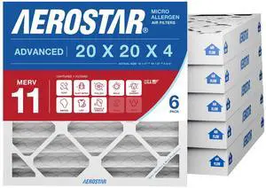 Air Filter 20x20x4 MERV 11 AC Filter, HVAC, Furnace Filter, 6 Pack ACTUAL SIZE (19.50 x 19.50 x 3.75) AC Filter, Furnace Filter, Dust, Pet Dander, Smoke & Allergies MERV 11 (MPR 1200 / FPR 7) Air Filter 20x20x4 MERV 11 AC Filter, HVAC, Furnace Filter, 6 Pack ACTUAL SIZE (19.50 x 19.50 x 3.75) AC Filter, Furnace Filter, Dust, Pet Dander, Smoke & Allergies MERV 11 (MPR 1200 / FPR 7)