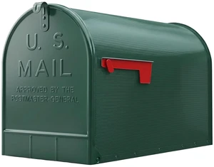Jumbo Size Rural Mailbox, 3175 cu-in Capacity, Galvanized Steel, Powder-Coated, 15 in. H x 11.69 in. W x 24.82 in. L, Green, Extra Large Jumbo Size Rural Mailbox, 3175 cu-in Capacity, Galvanized Steel, Powder-Coated, 15 in. H x 11.69 in. W x 24.82 in. L, Green, Extra Large