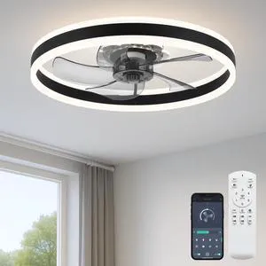 20'' Ceiling Fan with Light and Remote, Low Profile Ceiling Fan with Light, Dimmable Flush Mount Ceiling Fan Light, 6 Speeds Fan, App&Remote Control, Fandelier Quiet Fan for Bedroom F105 Black 20'' Ceiling Fan with Light and Remote, Low Profile Ceiling Fan with Light, Dimmable Flush Mount Ceiling Fan Light, 6 Speeds Fan, App&Remote Control, Fandelier Quiet Fan for Bedroom F105 Black