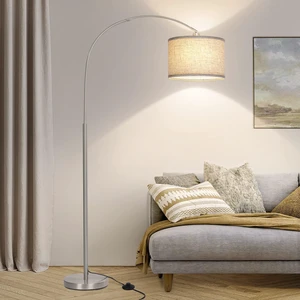 Silver Floor Lamp, Arc Floor Lamp with Adjustable Head and Pedal Switch Modern Tall Pole Lamp, Over Couch Arched Standing Light for Reading Living Room Bedroom Office, E26 Base Silver Floor Lamp, Arc Floor Lamp with Adjustable Head and Pedal Switch Modern Tall Pole Lamp, Over Couch Arched Standing Light for Reading Living Room Bedroom Office, E26 Base
