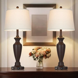 30" Tall Metal Table Lamps Set of 2, Touch Control Bedside Lamps for Bedroom Nightstand, 3-Way Dimmable Farmhouse Lamp for Living Room with Charging Ports, Brown (2 LED Bulbs Included) 30" Tall Metal Table Lamps Set of 2, Touch Control Bedside Lamps for Bedroom Nightstand, 3-Way Dimmable Farmhouse Lamp for Living Room with Charging Ports, Brown (2 LED Bulbs Included)