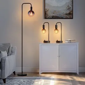 Industrial Lamp Set 3 Piece-1 Floor Lamp and 2 Dimmable Table Lamp- 3 Pack Modern Matching Floor and Table Lamp with Gradient Black Globe Bulb for Living Room,Bedroom(Bulb Included) Industrial Lamp Set 3 Piece-1 Floor Lamp and 2 Dimmable Table Lamp- 3 Pack Modern Matching Floor and Table Lamp with Gradient Black Globe Bulb for Living Room,Bedroom(Bulb Included)