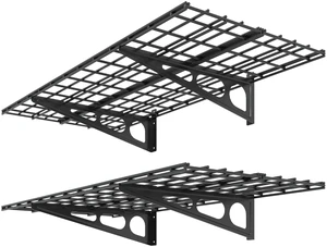 2 Pack 2x4ft Garage Shelving Wall Mounted Storage Rack, Black 24-inch-by-48-inch Wall Shelf for Garage Workshop, Rustproof Seamless Grid Design, Classic Series 2 Pack 2x4ft Garage Shelving Wall Mounted Storage Rack, Black 24-inch-by-48-inch Wall Shelf for Garage Workshop, Rustproof Seamless Grid Design, Classic Series