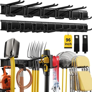 96" Garage Tool Organizer Wall Mount, 1250lbs Heavy Duty Garden Tool Storage Rack with 15 Adjustable Hooks for Yard, Shed, Garage (6 Racks, 15 Hooks, 2 Straps, Steel) 96" Garage Tool Organizer Wall Mount, 1250lbs Heavy Duty Garden Tool Storage Rack with 15 Adjustable Hooks for Yard, Shed, Garage (6 Racks, 15 Hooks, 2 Straps, Steel)